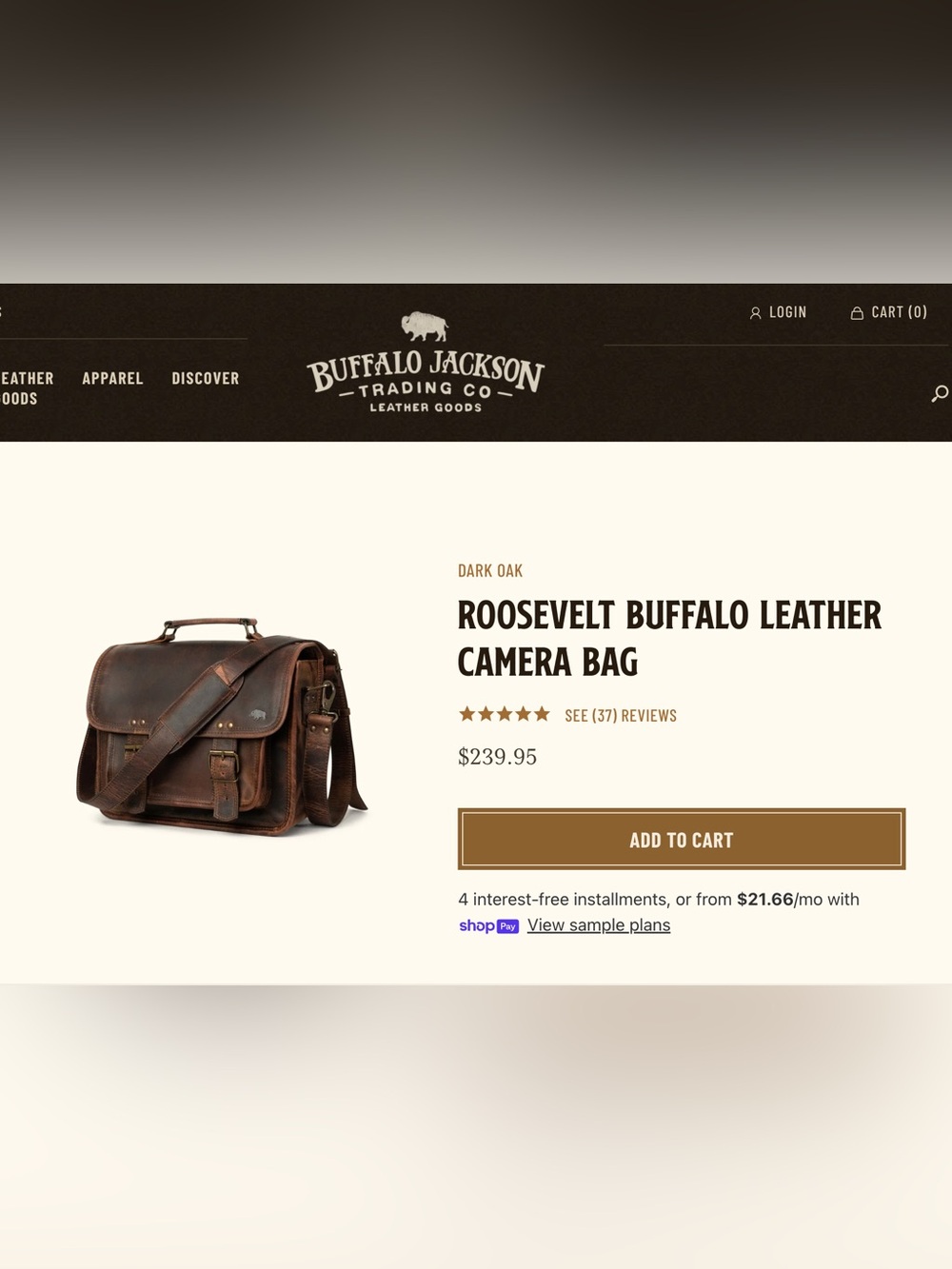 Roosevelt Buffalo Leather camera Bag - Dark Oak